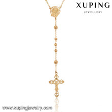 43062 Xuping moda jóias banhado a ouro cruz religiosa 18 k rosário colar
